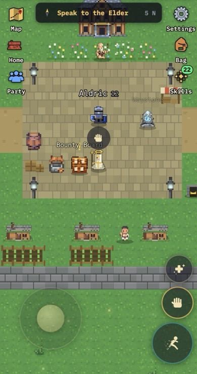 The game on a phone: the town square with touch controls